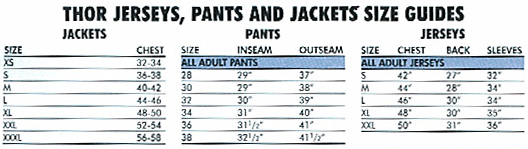 Youth Riding Gear Size Chart